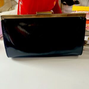 J Crew Fall 2008 black patent leather clutch with brushed nickel clasp